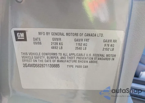 2007 Buick Lacrosse Cxl z USA, uszkodzony, nr VIN 2G4WD582871139885